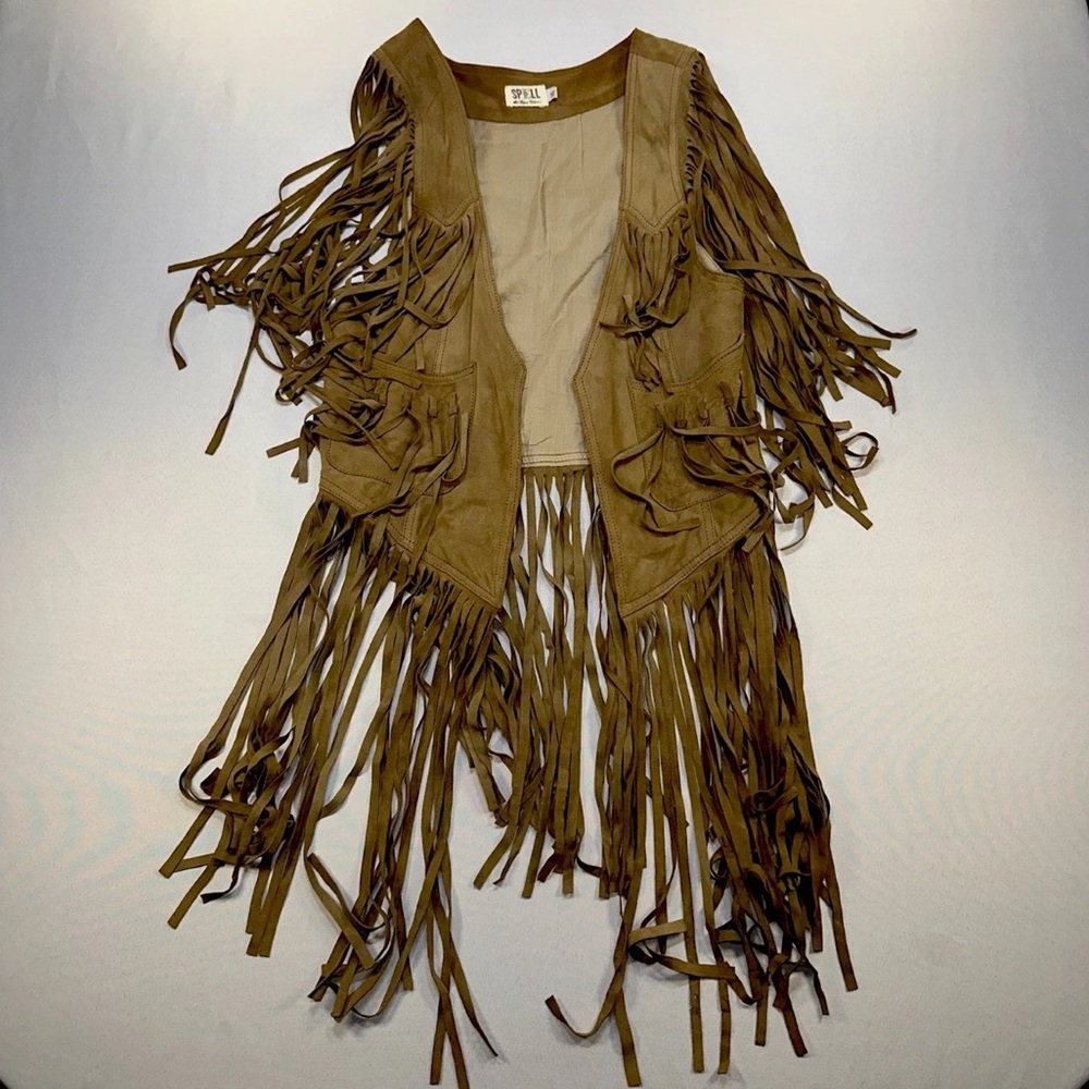 Spell & The Gypsy Collective Leather Fringe Vest Suede Boho Festival M/L RARE